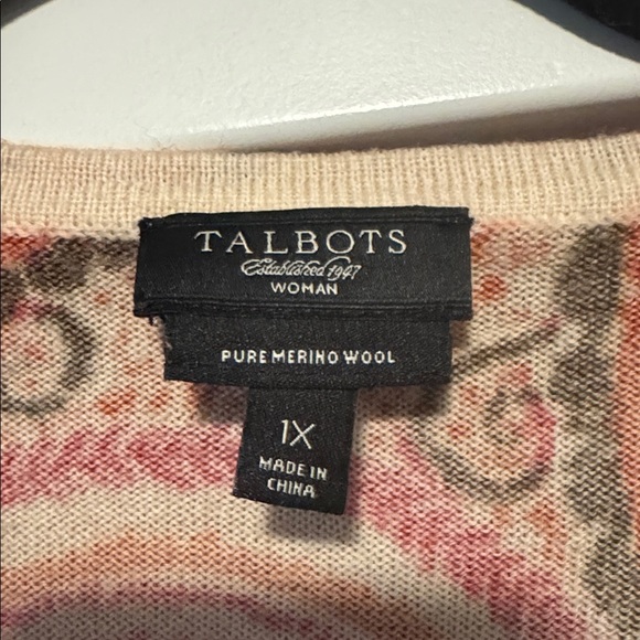 Talbots 100% Merino Wool Paisley Print Cardigan Womens Plus Size 1X Multicolor - Picture 4 of 6